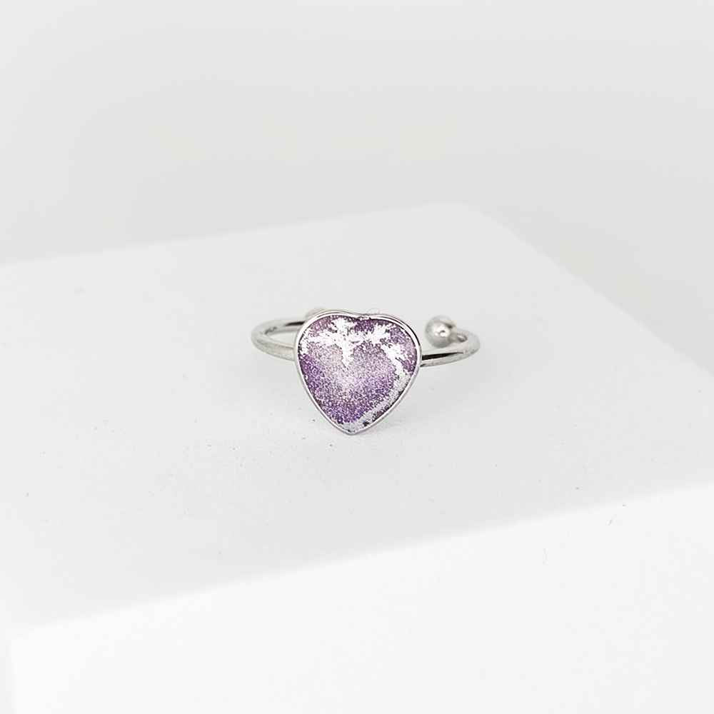 Bague cœur 9mm Abysse Brûlant inox mauve argent artisanale