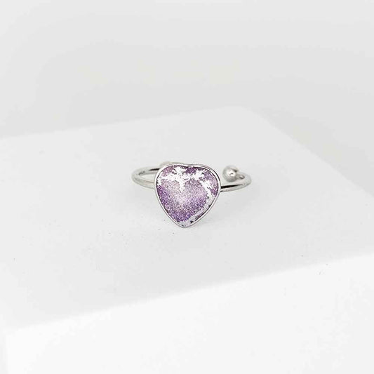 Bague cœur 9mm Abysse Brûlant inox mauve argent artisanale
