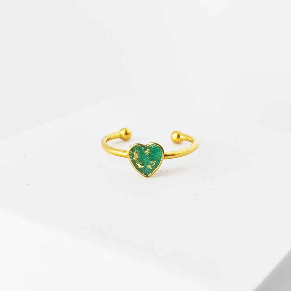 Bague cœur 5mm Tendre Pousse plaqué or vert artisanale