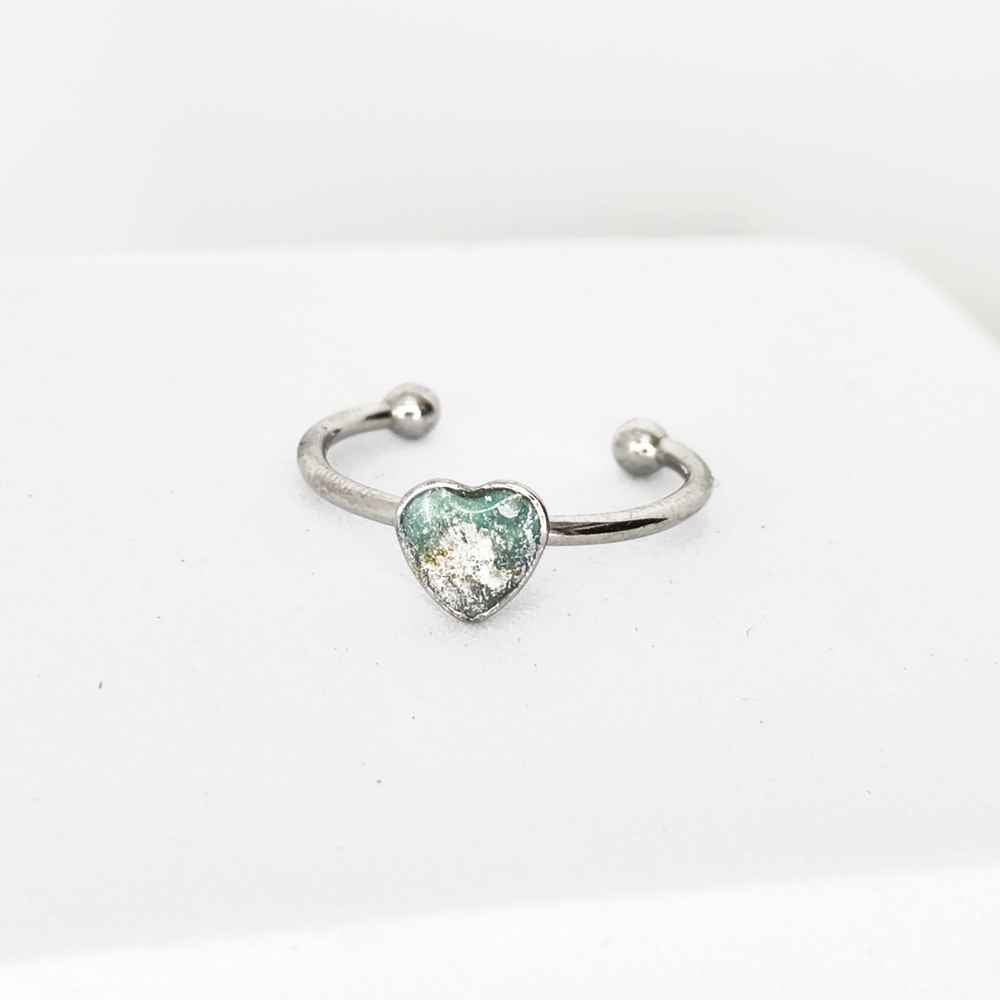 Bague cœur 5mm Vertige Secret inox vert argent artisanale