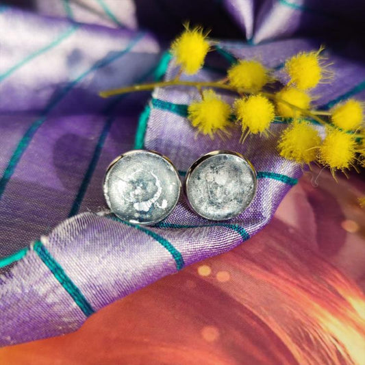Boucles d'Oreilles Art Déco Uniques Puces Clous d'Oreilles Argent Gris perle et Poudre d'Argent