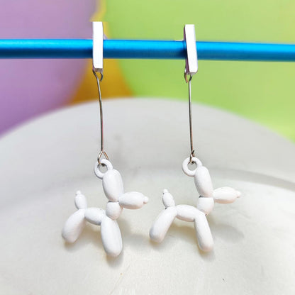 Boucles d'oreilles chien ballon argentées blanc vue 1