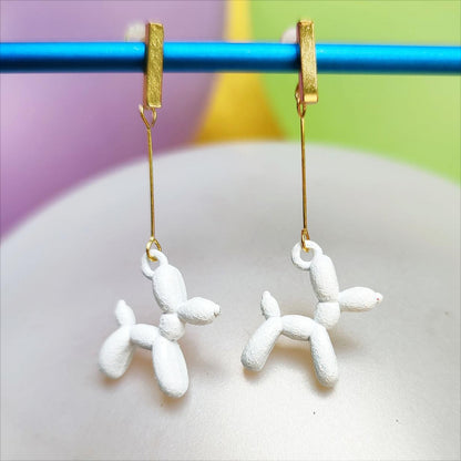 Boucles d'oreilles chien ballon dorées blanc vue 1
