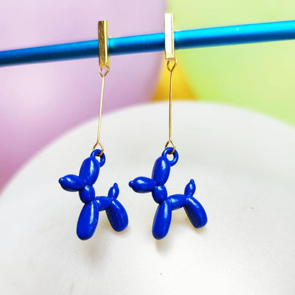 Boucles d'oreilles chien ballon dorées bleu vue 1