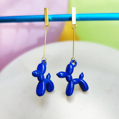 Boucles d'oreilles chien ballon dorées bleu vue 2