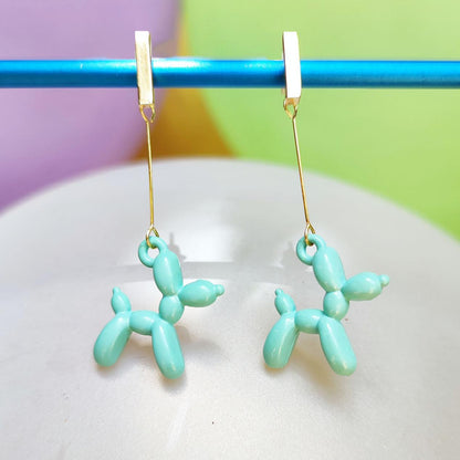 Boucles d'oreilles chien ballon dorées turquoise clair vue 3