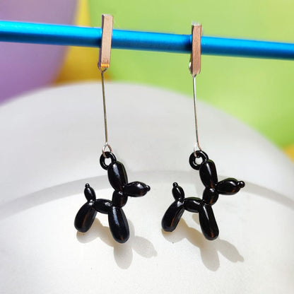 Boucles d'oreilles chien ballon argentées noir vue 2