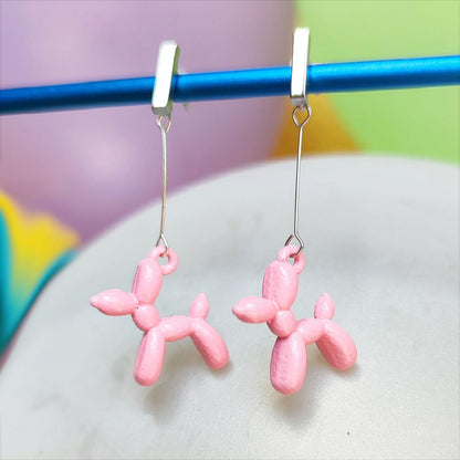 Boucles d'oreilles chien ballon argentées rose clair vue 1