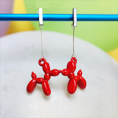 Boucles d'oreilles chien ballon argentées rouge vue 1