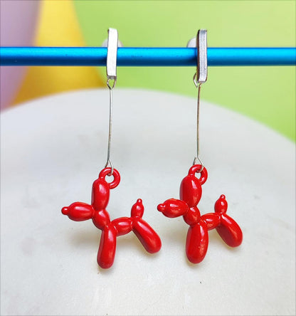 Boucles d'oreilles chien ballon argentées rouge vue 2