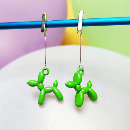 Boucles d'oreilles chien ballon argentées vert clair vue 1