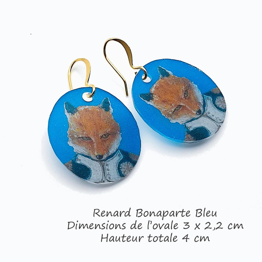 Boucles d'oreilles renard bleu, bijou d'artiste