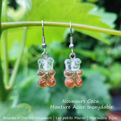 Boucles d'Oreilles Ourson Haribo Kawaii Coca