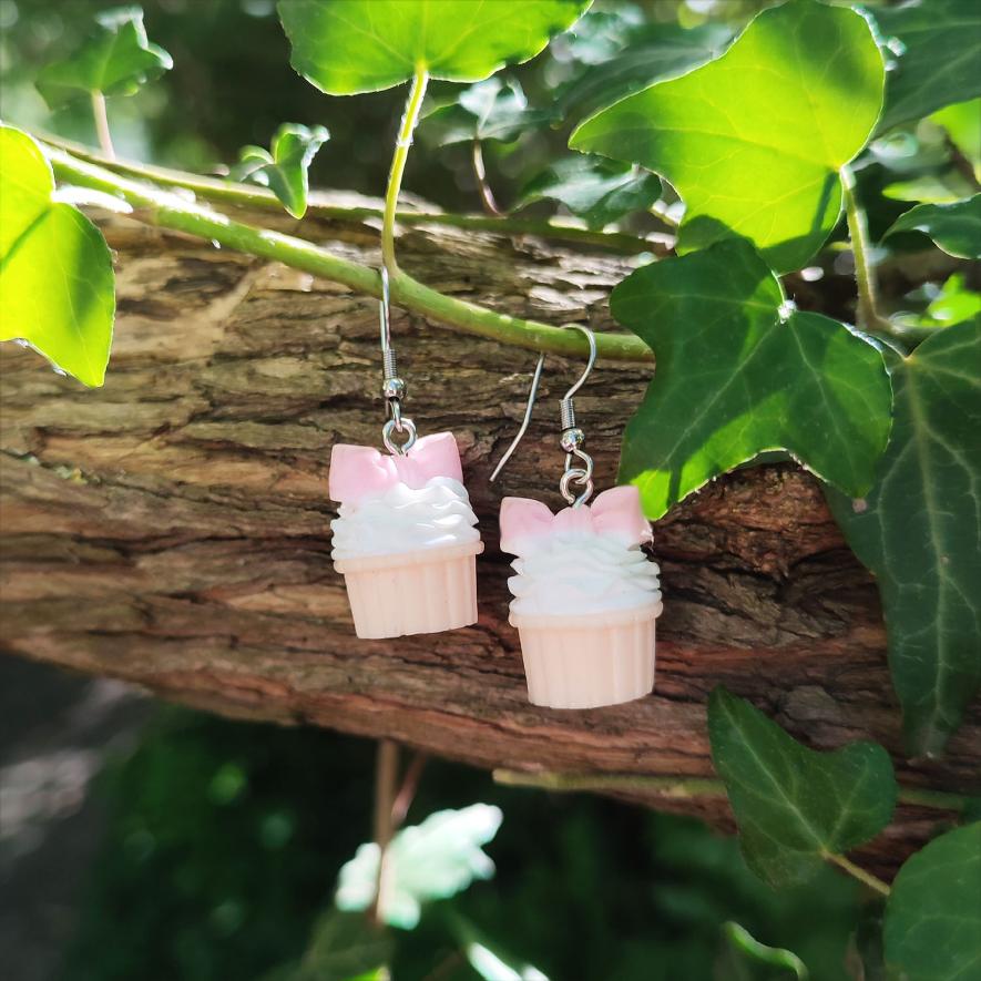 Boucles d 'oreilles cupcake kawaii nœud rose