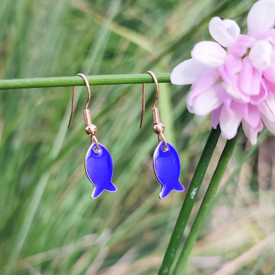 Boucles d'Oreilles Poissons en émail | Bijou Marin