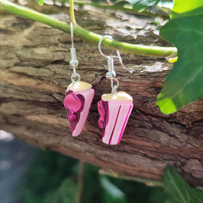 boucles d'oreilles part de gâteau et pétale de fleur