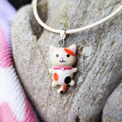 collier chat kawaii beige tricolore