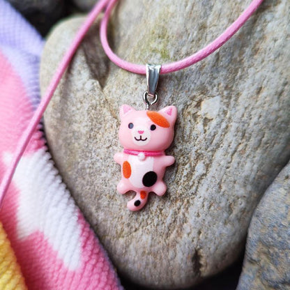collier chat kawaii rose tricolore