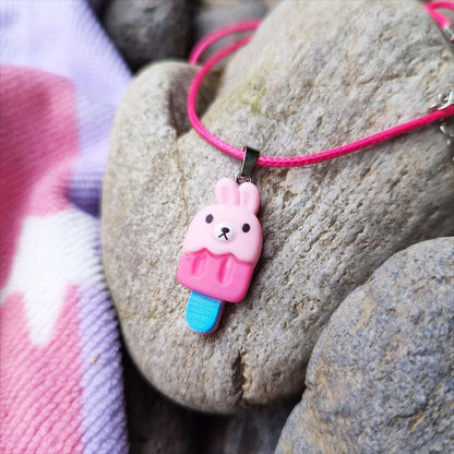 Collier lapin rose glace animaux