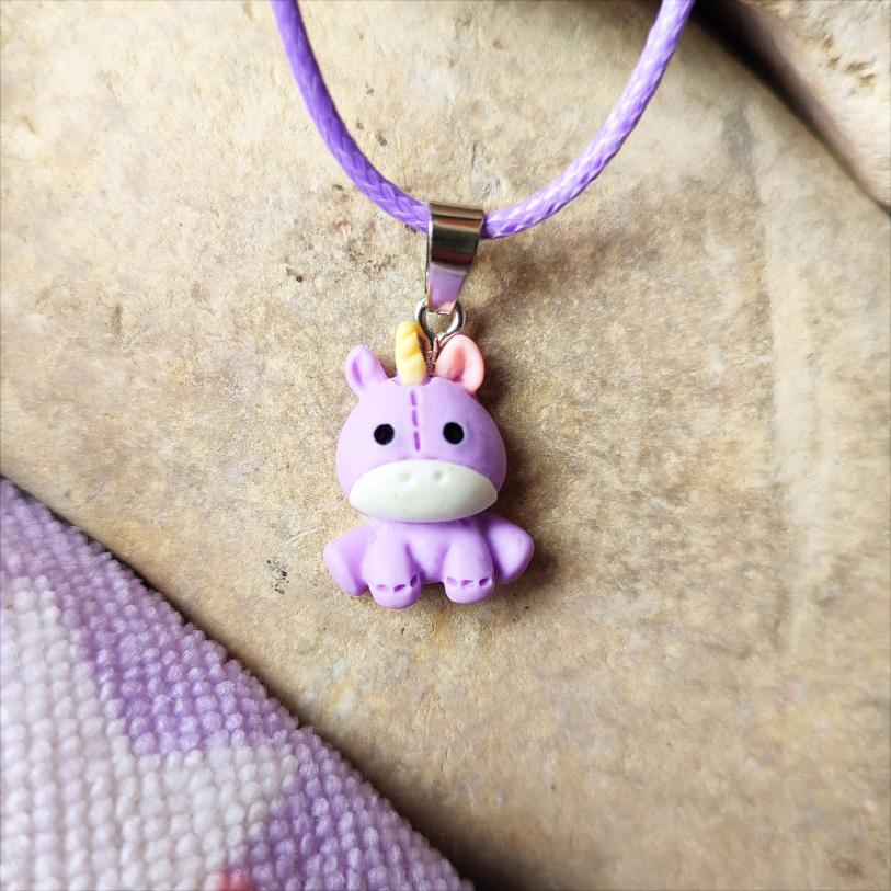 Collier licorne enfant violette animaux kawaii