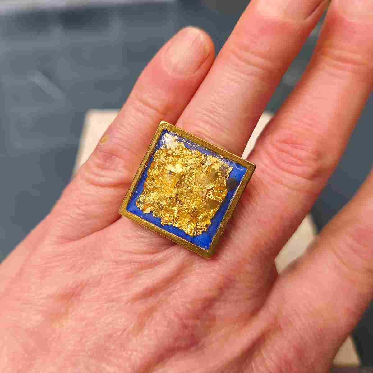 Bague carrée 25 mm et or 24K - My Lady Bleu Outremer