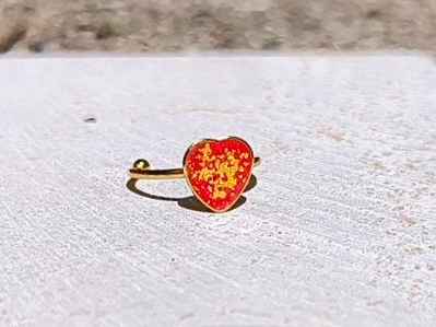 Bague cœur rouge flamboyant avec feuille d’or
