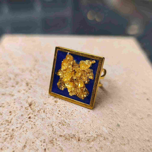 My Lady | Square Art Deco Women's Ring | Celadon Green Gold Leaf