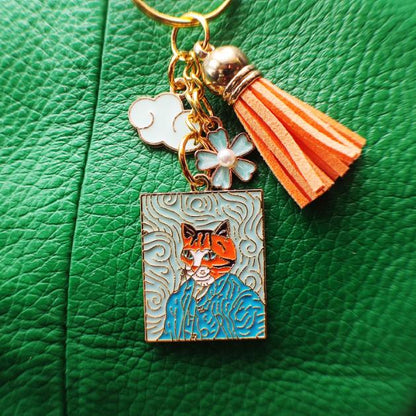 Original Personalized Van Gogh Impressionist Cat Keychain - Enameled Metal