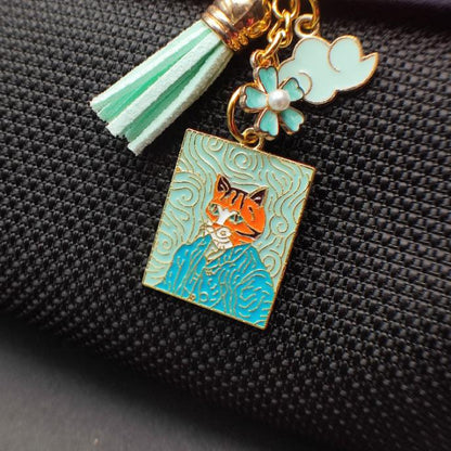 Original Personalized Van Gogh Impressionist Cat Keychain - Enameled Metal