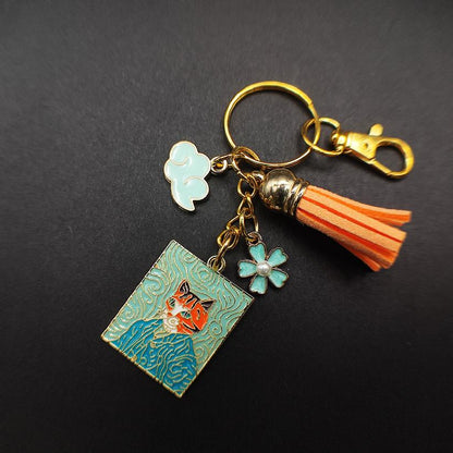 Original Personalized Van Gogh Impressionist Cat Keychain - Enameled Metal