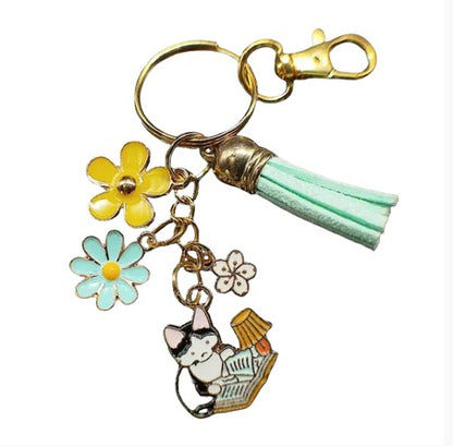 porte clé chat pompon turquoise