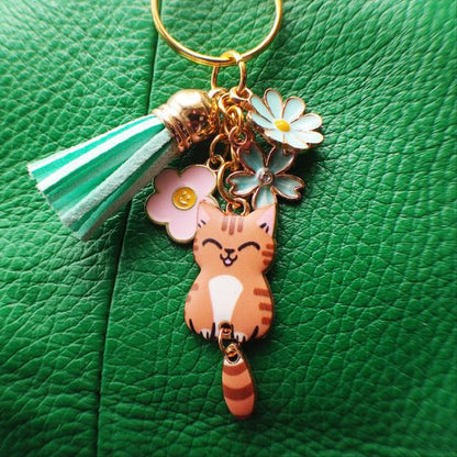 Porte-Clé Original Chat Marron  SourianT avec Fleur  vue 2