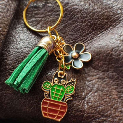 Porte-Clé Chat Noir Porte Bonheur | Accessoire Kawaii | Pot de Cactus