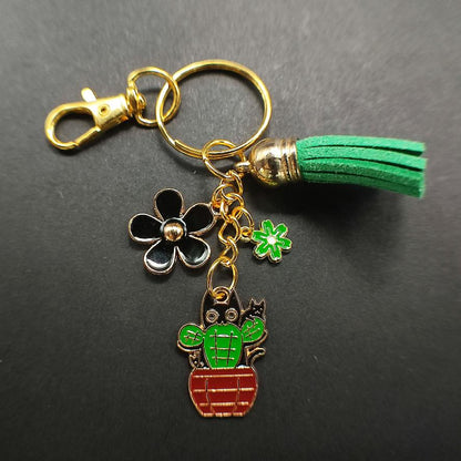 Porte-Clé Chat Noir Porte Bonheur | Accessoire Kawaii | Pot de Cactus