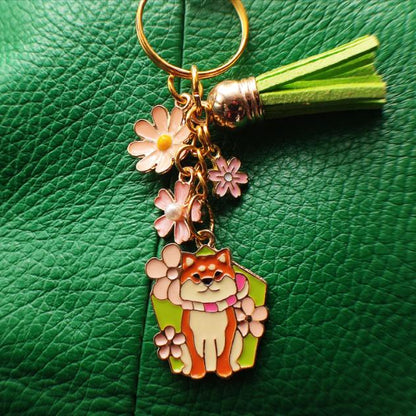 Accessoire artisanal Les Petits Maroo - Shiba Inu et fleurs roses