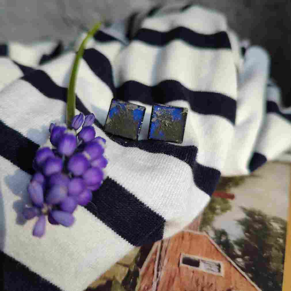 Boucles d'Oreilles Marée Nocturne | Bleu Nuit et Encre