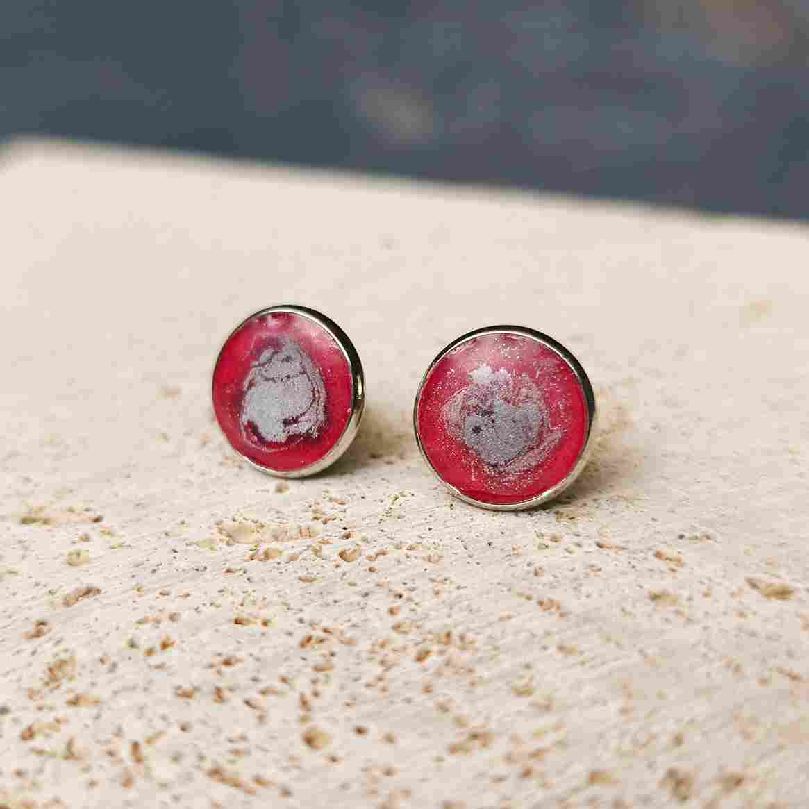 Boucles d’oreilles rondes 10 mm rose fuchsia Cosmos Fuchsia inox argenté