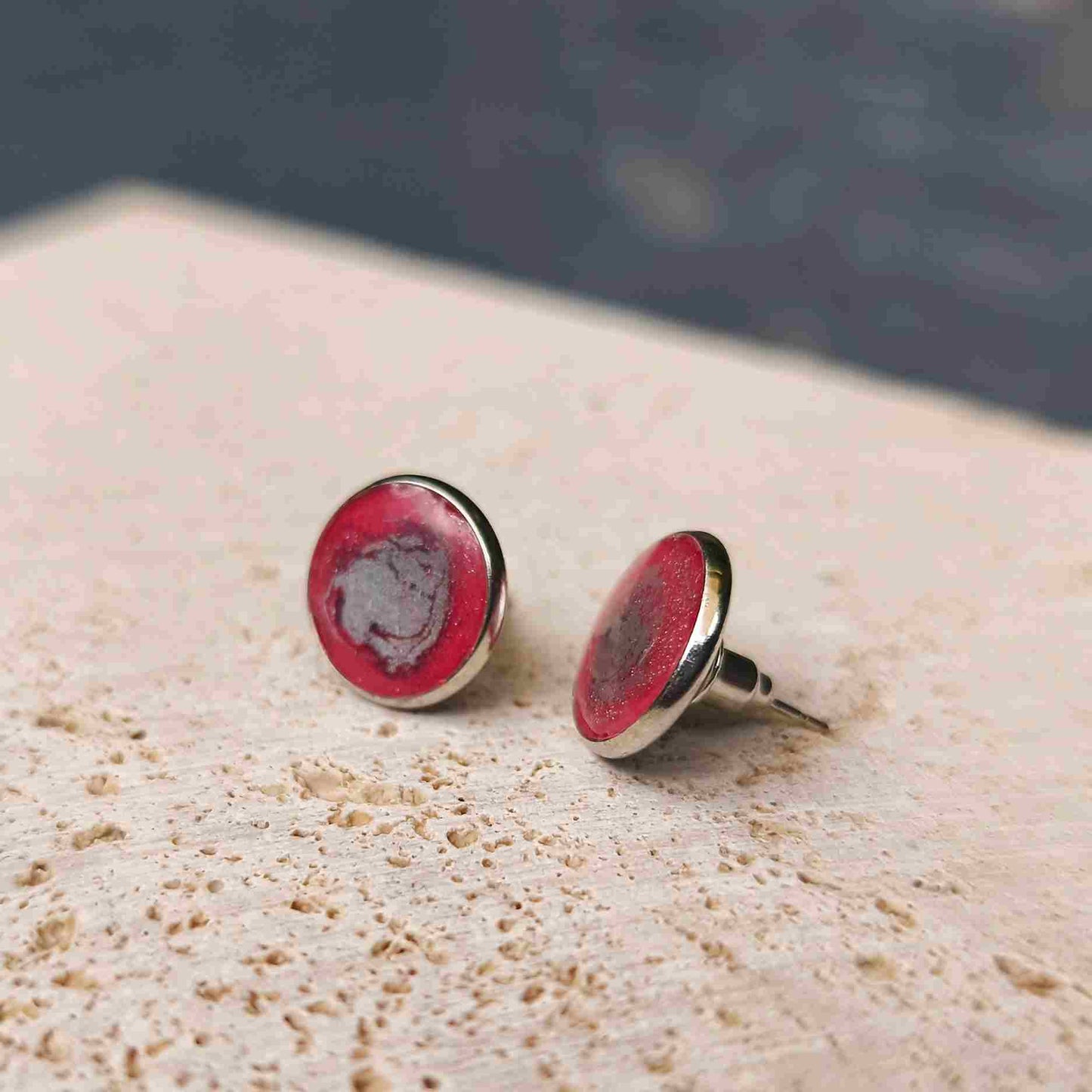 Puces d'Oreilles Cosmos Fuchsia | Rose avec Nébuleuse Argent