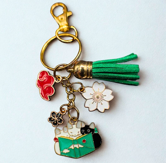 Porte clé chat livre vert 